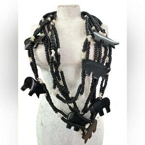 Vintage Carved Wooden Elephant Necklace!